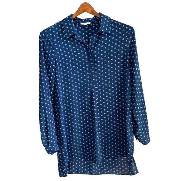 Size Small PLEIONE‎ BLUE DOT PRINT CHIFFON HIGH-LOW TUNIC TOP Blouse Nordstrom - Picture 1 of 5